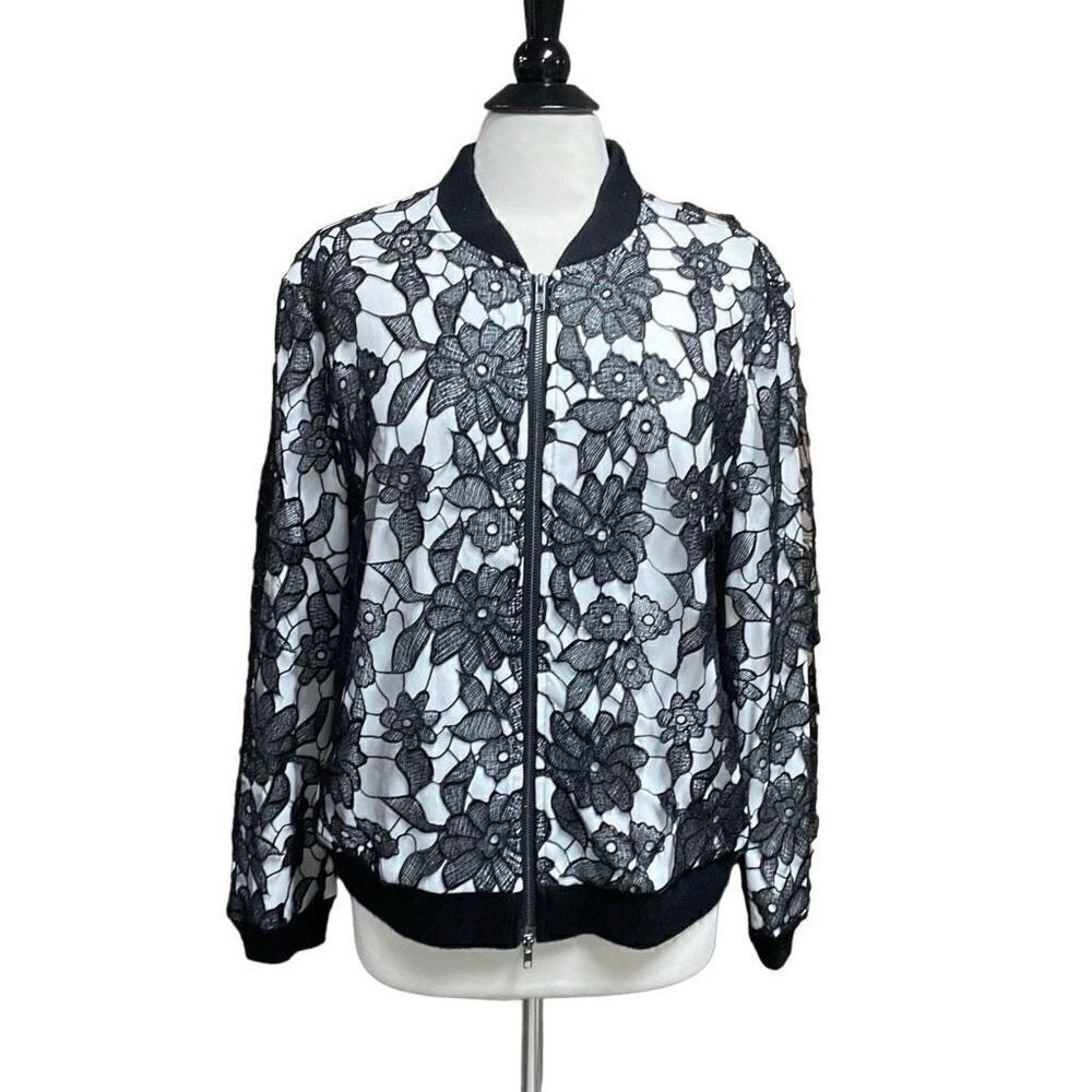 Wendys  Boutique Black & White Lace Bomber Jacket Size 16 NEW